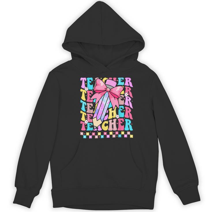 Groovy Teacher Cute Coquette Bow Flower Retro Back To School Women's Hoodie, novelty gifts, funny gifts Groovy Teacher Cute Coquette Bow Flower Retro Back To School Women's Hoodie, novelty gifts, funny gifts
