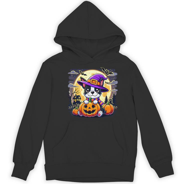 Halloween Boston Terrier Dog Breed With Jack O' Lantern Art Women's Hoodie, novelty gifts, funny gifts