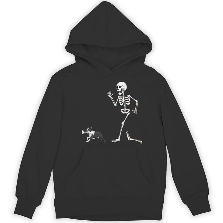 Halloween Boston Terrier And Skeleton Women's Hoodie, novelty gifts, funny gifts