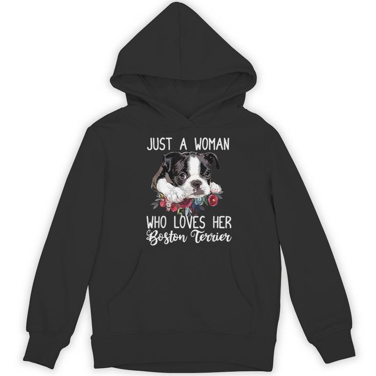 Just a Woman Who Loves Her Boston Terrier Cute Dog Mom Women's Hoodie, novelty gifts, funny gifts
