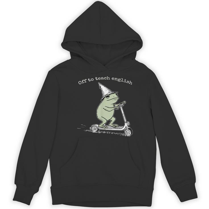Off To Teach English Scooter Frog ESL Teacher Literature Women's Hoodie, novelty gifts, funny gifts