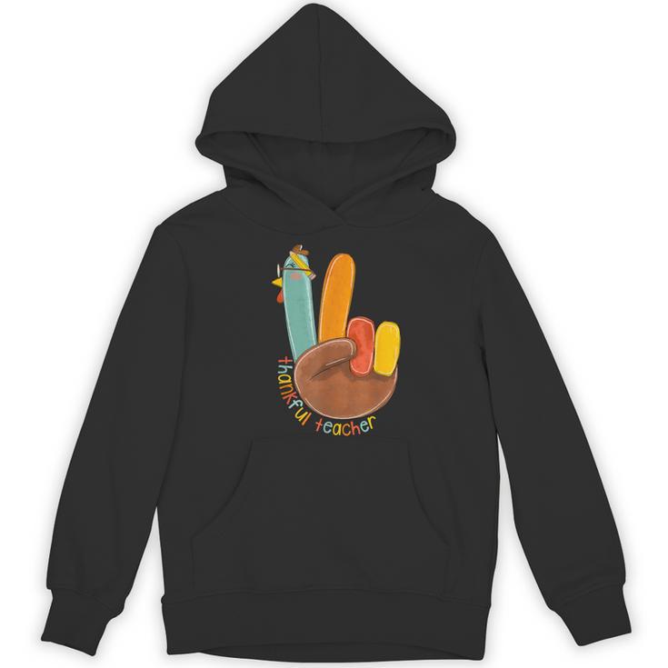One Thankful Teacher Thanksgiving Turkey Peace Hand Sign Women's Hoodie, novelty gifts, funny gifts