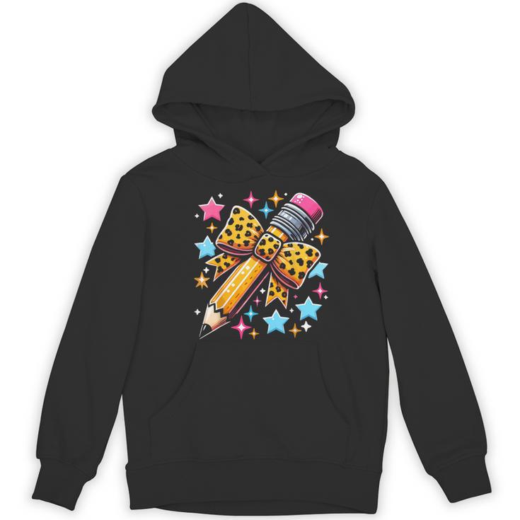 Pencil Leopard Coquette Bow Teacher Life Back To School Women's Hoodie, novelty gifts, funny gifts