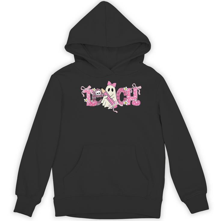 Pink Ghost Teach Halloween Teacher In Spooky Season Women's Hoodie, novelty gifts, funny gifts Pink Ghost Teach Halloween Teacher In Spooky Season Women's Hoodie, novelty gifts, funny gifts