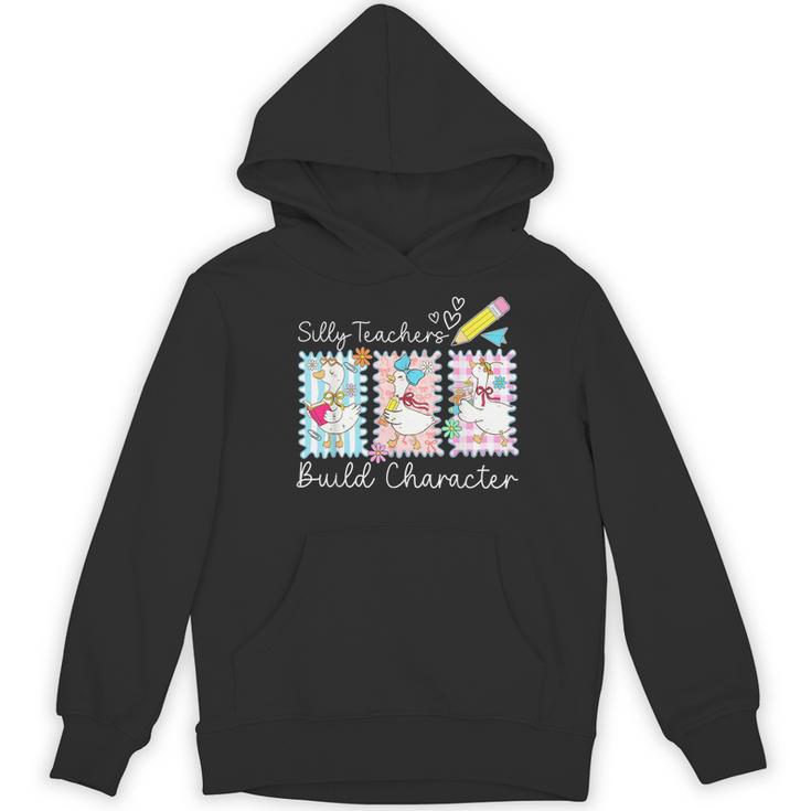 Preppy Silly Teacher Goose Build Character Back To School Women's Hoodie, novelty gifts, funny gifts