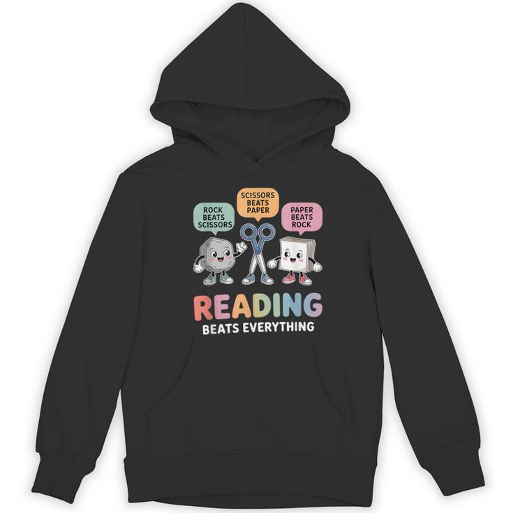 Reading Beats Everything Teacher Rock Paper Scissors Women's Hoodie, novelty gifts, funny gifts
