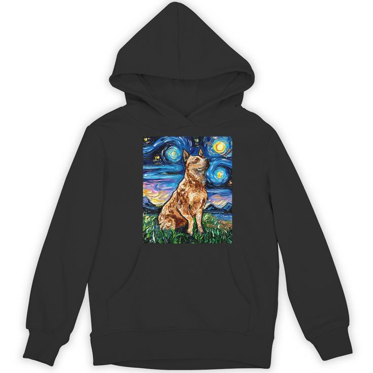 Red Heeler Starry Night Cattle Dog Colorful Art By Aja For Men Women Girls Kids Women's Hoodie, novelty gifts, funny gifts