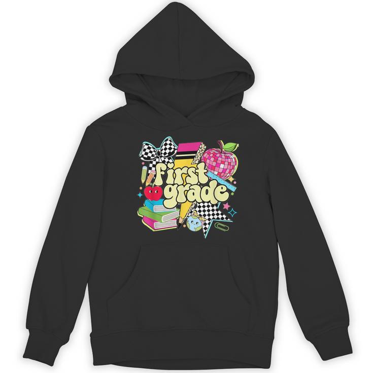Retro First Grade Teacher Disco Ball Coquette Back To School Women's Hoodie, novelty gifts, funny gifts Retro First Grade Teacher Disco Ball Coquette Back To School Women's Hoodie, novelty gifts, funny gifts
