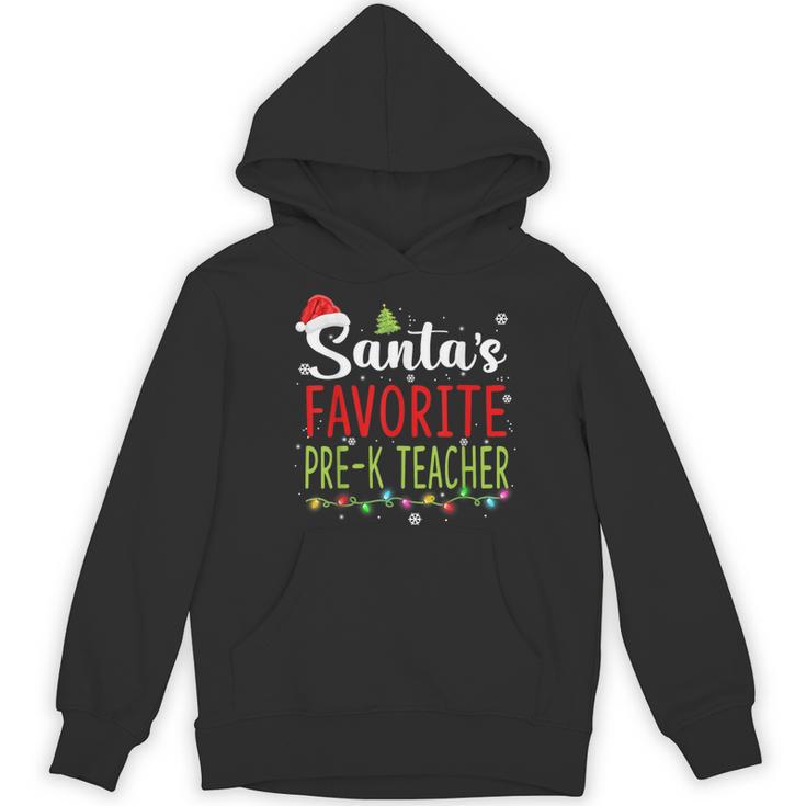 Santa's Favorite Pre-K Teacher Christmas Santa Hat Lights For Men Women Kids Women's Hoodie, novelty gifts, funny gifts