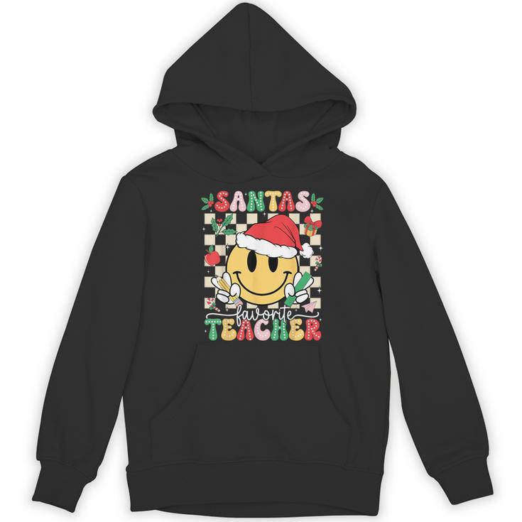 Santas Favorite Teacher Retro Groovy Smile Face Christmas Women's Hoodie, novelty gifts, funny gifts Santas Favorite Teacher Retro Groovy Smile Face Christmas Women's Hoodie, novelty gifts, funny gifts