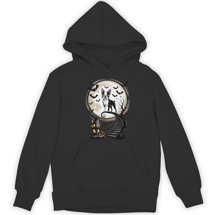 Spooky Halloween Moon Boston Terrier Boston Bull Bostie Women's Hoodie, novelty gifts, funny gifts