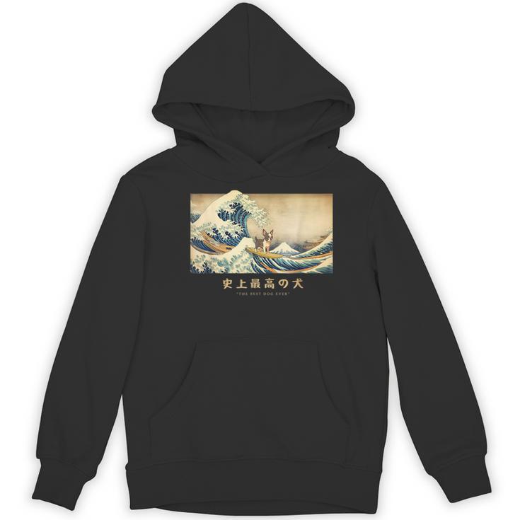 Surfing Boston Terrier Kanagawa Wave Japanese Dog For Men Women Kids Women's Hoodie, novelty gifts, funny gifts
