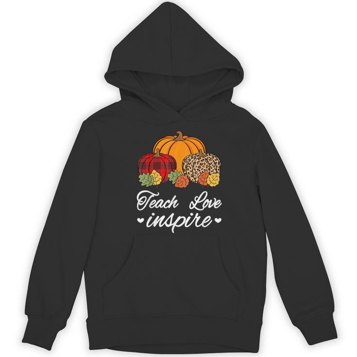 Teach Love Inspire Autumn Fall Plaid Leopard Pumpkin Teacher For Men Women Kids Women's Hoodie, novelty gifts, funny gifts