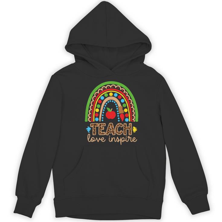 Teach Love Inspire Rainbow Leopard Cheetah Print Teacher Women's Hoodie, novelty gifts, funny gifts