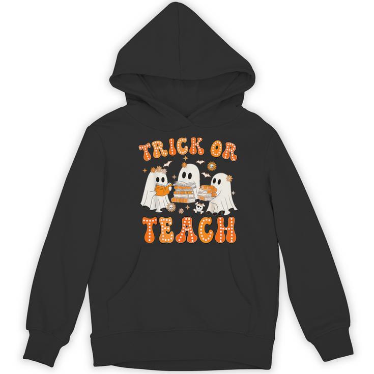 Teacher Halloween Trick Or Teach Retro Groovy Floral Ghost Women's Hoodie, novelty gifts, funny gifts Teacher Halloween Trick Or Teach Retro Groovy Floral Ghost Women's Hoodie, novelty gifts, funny gifts