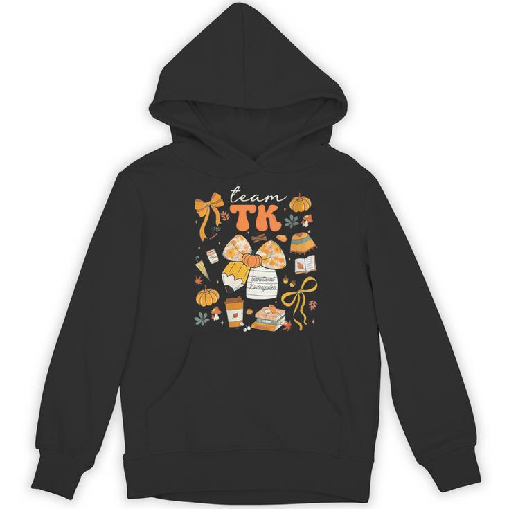 Team TK Crew Preppy Coquette Bow Pumpkin Fall TK Teacher Women's Hoodie, novelty gifts, funny gifts
