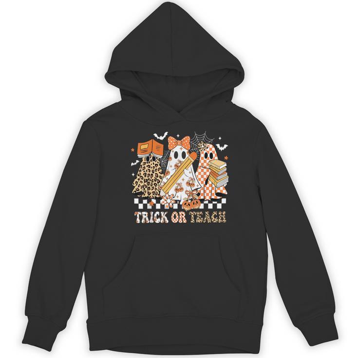 Trick Or Teach Groovy Teacher Halloween Floral Ghost Women's Hoodie, novelty gifts, funny gifts Trick Or Teach Groovy Teacher Halloween Floral Ghost Women's Hoodie, novelty gifts, funny gifts