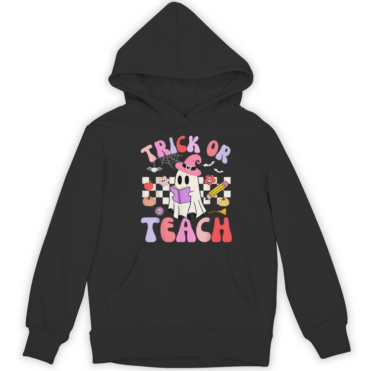 Trick Or Teach Halloween Teacher Floral Ghost Groovy Women's Hoodie, novelty gifts, funny gifts
