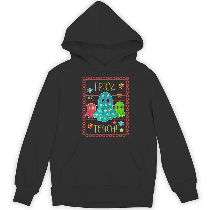Trick Or Teach Neon Ghost Flower Teacher Spooky Halloween Women's Hoodie, novelty gifts, funny gifts