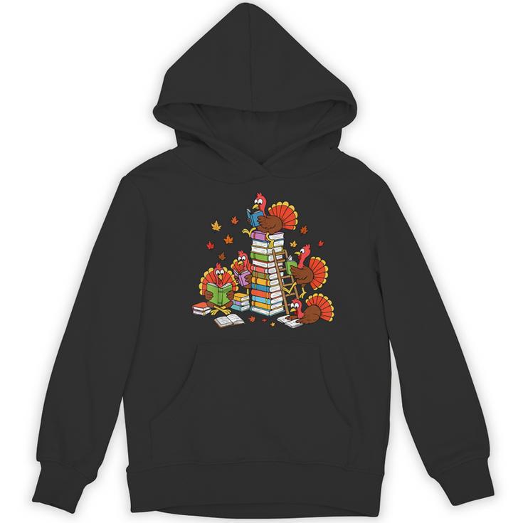 Turkey Reading Books Fall Thanksgiving Teacher Librarian Women's Hoodie, novelty gifts, funny gifts