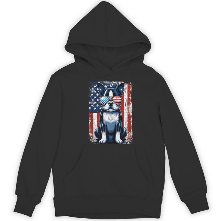 Vintage Boston Terrier Dog American USA US Flag Pets Lovers Women's Hoodie, novelty gifts, funny gifts