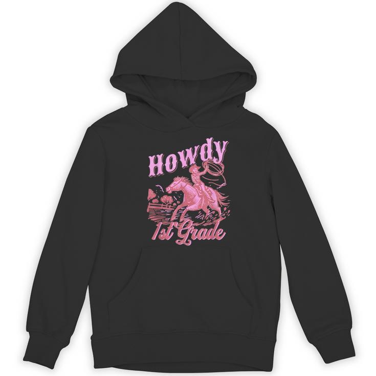 Vintage Howdy First Grade Cowgirl Teacher Western School Women's Hoodie, novelty gifts, funny gifts