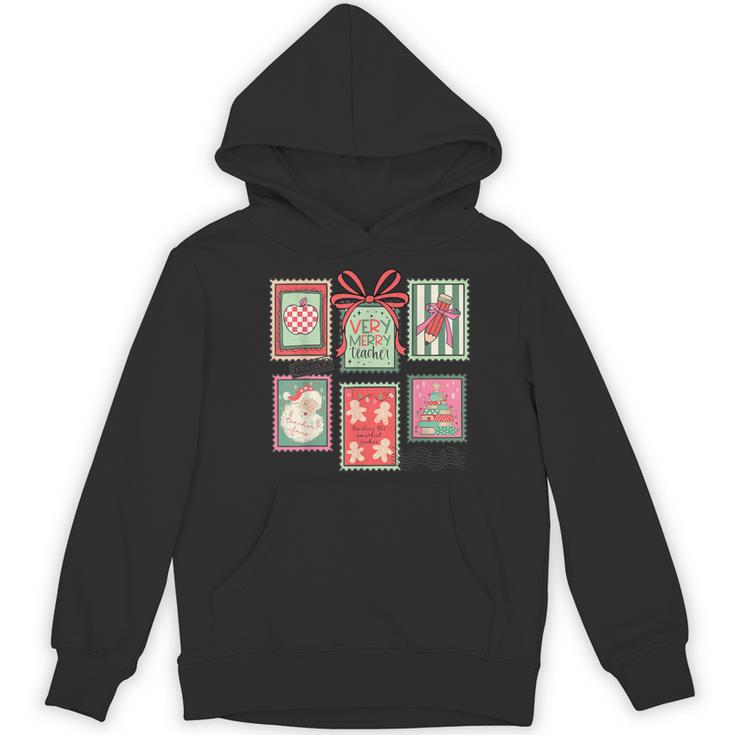 Vintage Preppy Very Merry Teacher Santa Stamps Christmas Women's Hoodie, novelty gifts, funny gifts