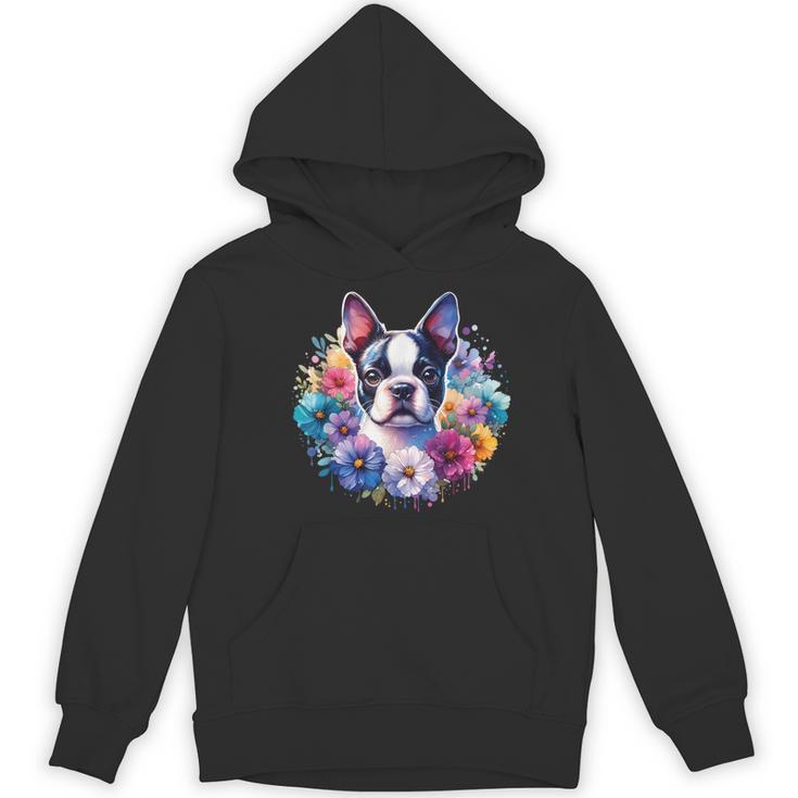 Watercolor Floral Boston Terrier Mama Dog Lover Mother's Day Women's Hoodie, novelty gifts, funny gifts