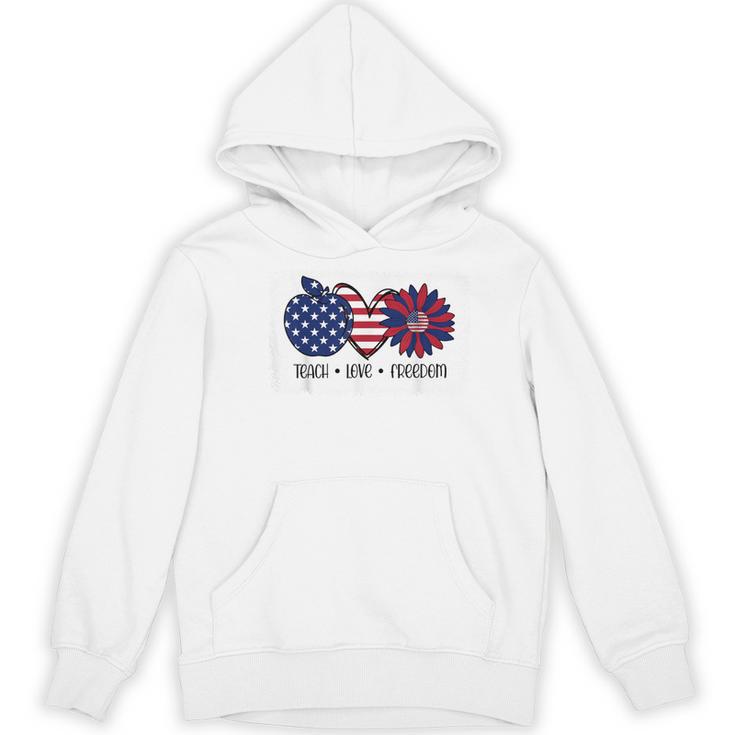 American Flag Teach Love Freedom Preschool Teacher 4th July Women's Hoodie, novelty gifts, funny gifts