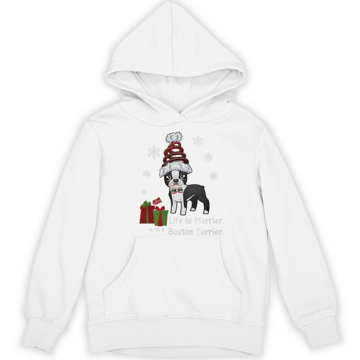 Boston Terrier Christmas T Shirt-Life Is Merrier Premium Tri-Blend Women's Hoodie, novelty gifts, funny gifts