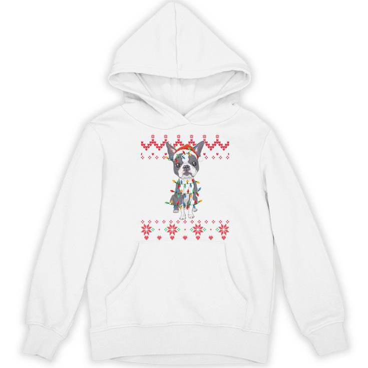 Boston Terrier Dog Santa Hat Men Kids Ugly Christmas Light Women's Hoodie, novelty gifts, funny gifts