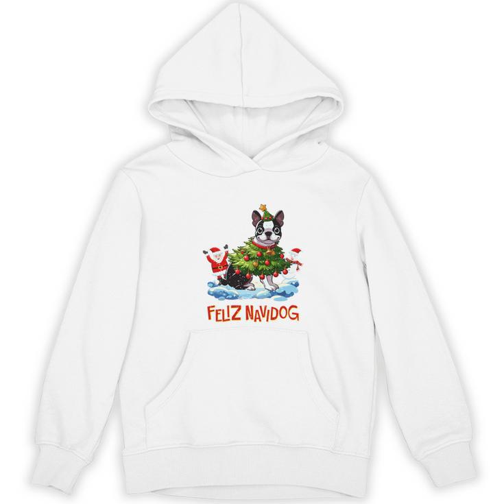 Boston Terrier Merry Christmas Tree Lights Dog X-Mas Dogs Women's Hoodie, novelty gifts, funny gifts