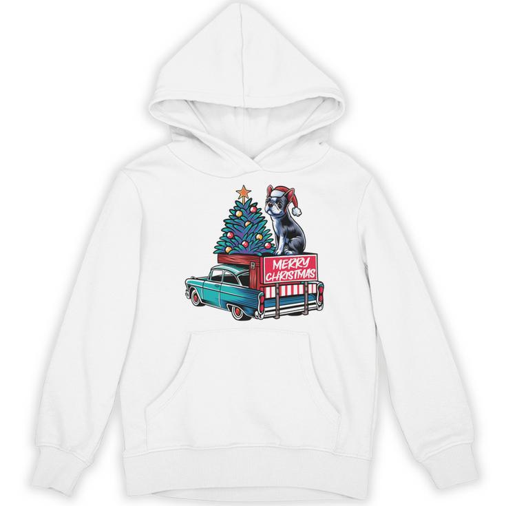 Boston Terrier Merry Christmas Tree Truck Santa Dog X-Mas Women's Hoodie, novelty gifts, funny gifts