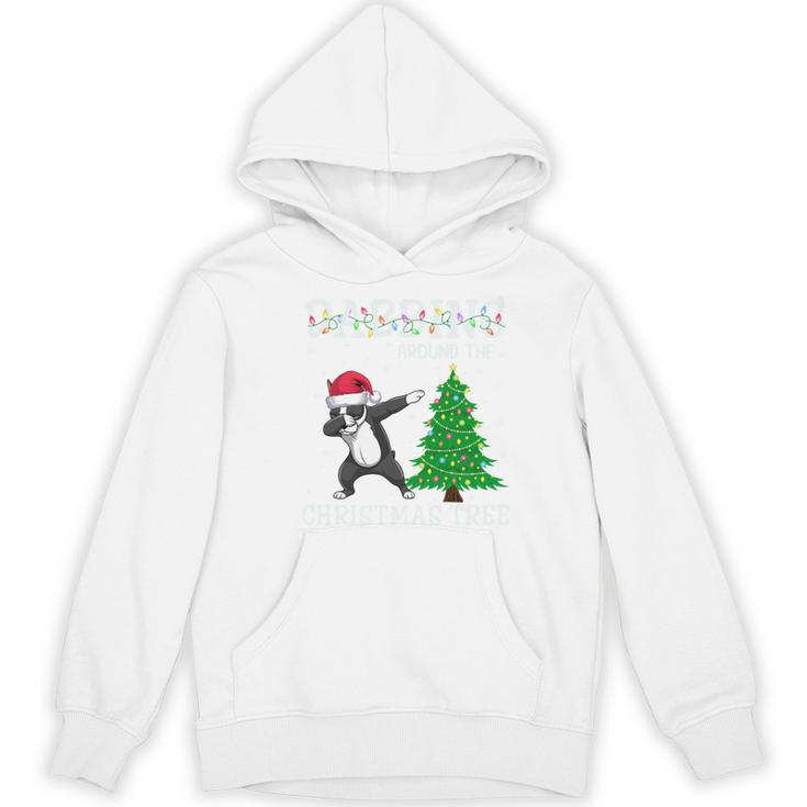 Boston Terrier Santa Hat Dabbing Around The Christmas Tree Women's Hoodie, novelty gifts, funny gifts