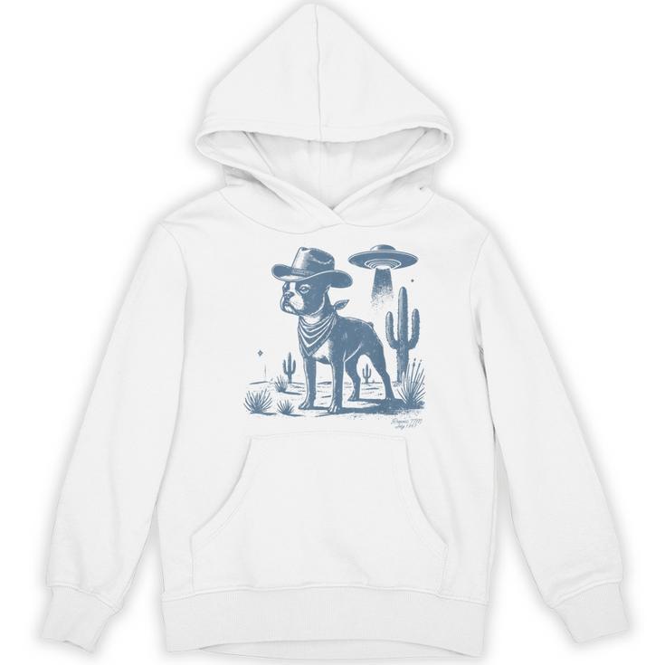 Boston Terrier UFO Cowboy Dog Dog Mom Dog Dad Alien Dog Women's Hoodie, novelty gifts, funny gifts