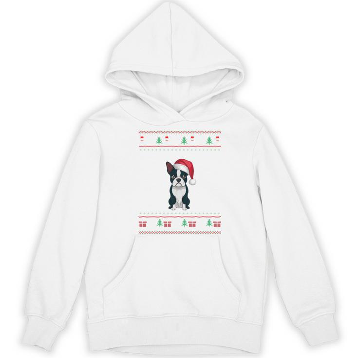 Boston Terrier Wearing Santa Hat Ugly Xmas Dog Lovers Women's Hoodie, novelty gifts, funny gifts