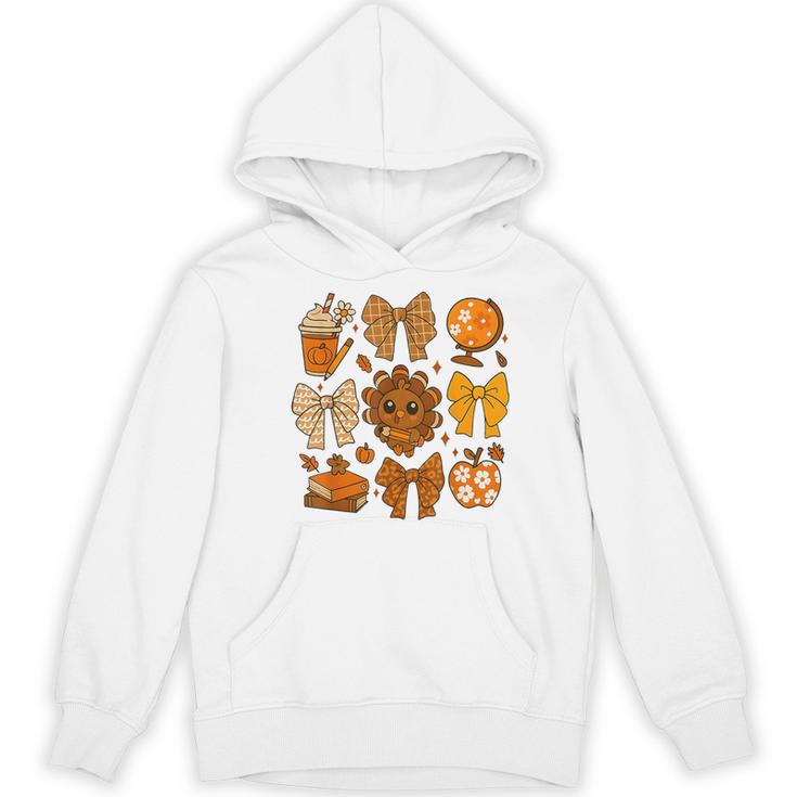 Coquette Teach Teacher Bows Thanksgiving Turkey Fall Autumn Women's Hoodie, novelty gifts, funny gifts