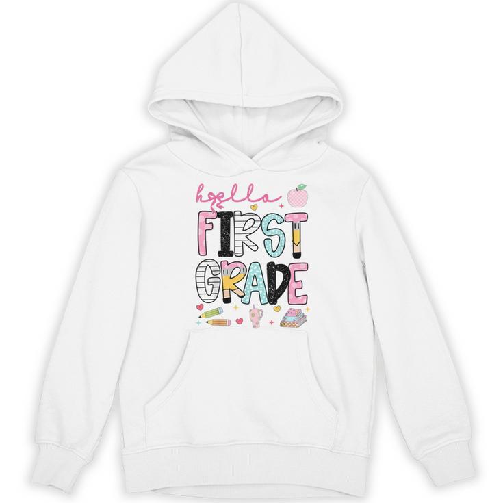 Hello First Grade Teacher Coquette Pencil Bow Back To School Women's Hoodie, novelty gifts, funny gifts Hello First Grade Teacher Coquette Pencil Bow Back To School Women's Hoodie, novelty gifts, funny gifts
