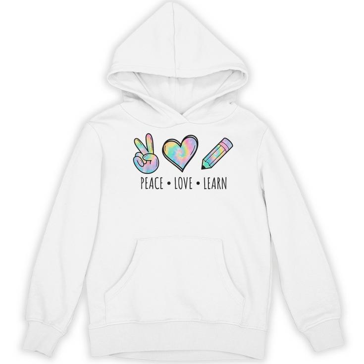 Peace Love Learn Tie Dye Teacher Kids 100th Days Of School Women's Hoodie, novelty gifts, funny gifts Peace Love Learn Tie Dye Teacher Kids 100th Days Of School Women's Hoodie, novelty gifts, funny gifts