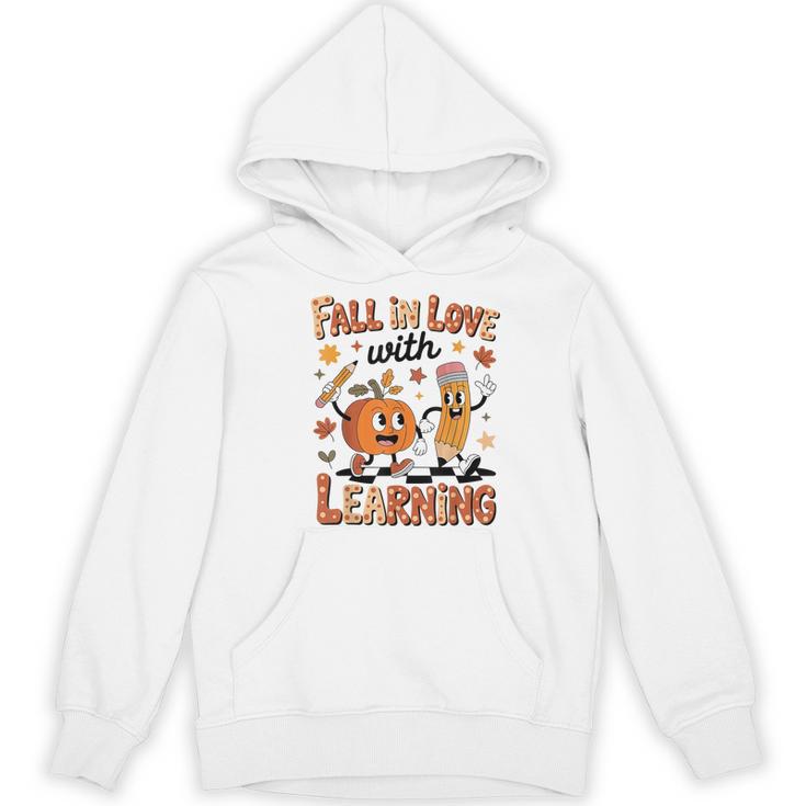 Retro Fall In Love With Learning Autumn Pumpkin Teacher Kids Women's Hoodie, novelty gifts, funny gifts