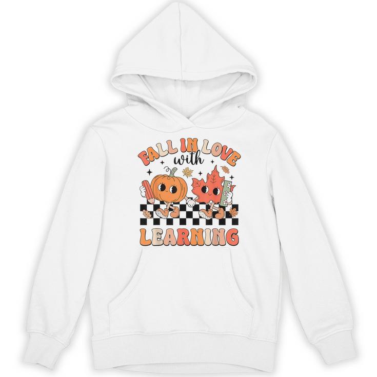 Retro Fall In Love With Learning Autumn Pumpkin Teacher Women's Hoodie, novelty gifts, funny gifts