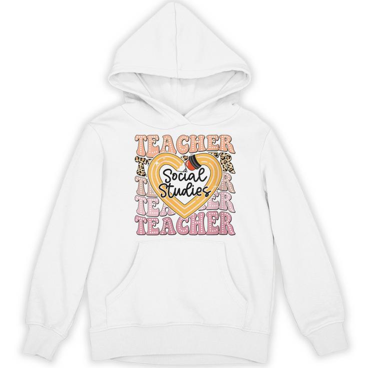 Social Studies Teacher Pencil Heart Leopard Back To School Women's Hoodie, novelty gifts, funny gifts