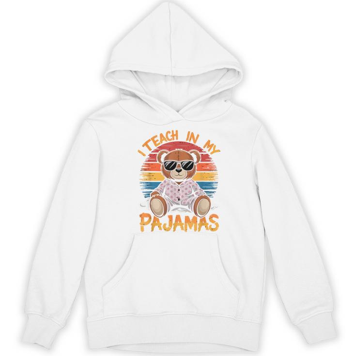 I Teach In My Pajamas Teacher Sunset Bear Retro Women's Hoodie, novelty gifts, funny gifts