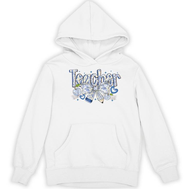 Teacher Blue Chinoiserie Coquette Bow Heart Teacher Life Women's Hoodie, novelty gifts, funny gifts Teacher Blue Chinoiserie Coquette Bow Heart Teacher Life Women's Hoodie, novelty gifts, funny gifts
