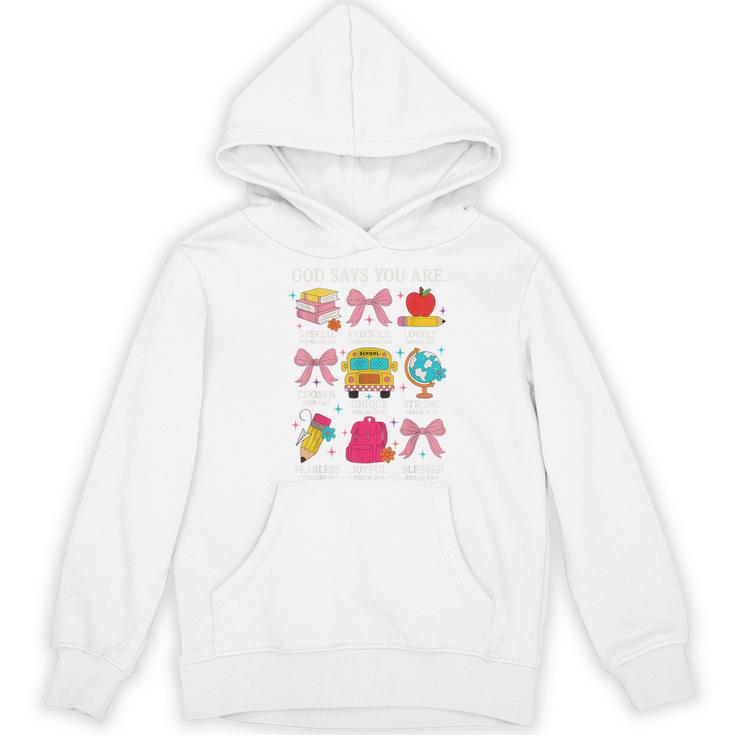 Teacher Christian God Says I Am Faith Religious Bible Verse Women's Hoodie, novelty gifts, funny gifts