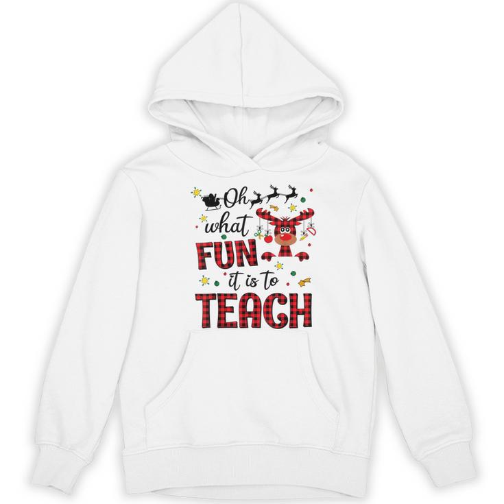 Teachers Oh What Fun It Is To Teach Cute Red Plaid Reindeer Women's Hoodie, novelty gifts, funny gifts