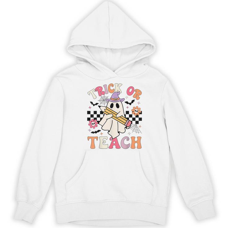Trick Or Teach Groovy Teacher Halloween Retro Floral Ghost Women's Hoodie, novelty gifts, funny gifts Trick Or Teach Groovy Teacher Halloween Retro Floral Ghost Women's Hoodie, novelty gifts, funny gifts