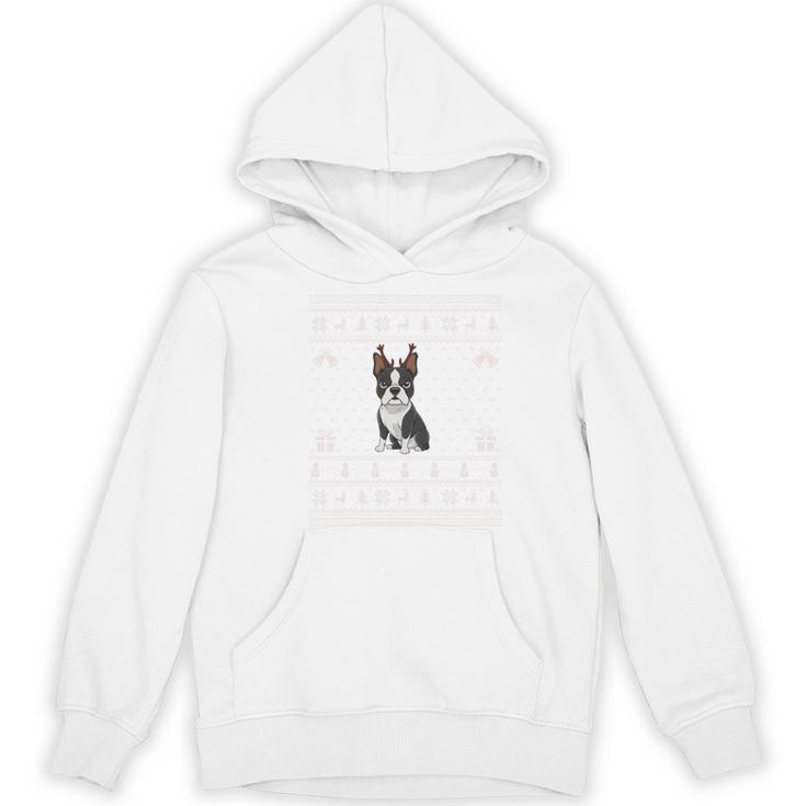 Ugly Xmas Sweater Style Boston Terrier Reindeer Christmas Women's Hoodie, novelty gifts, funny gifts