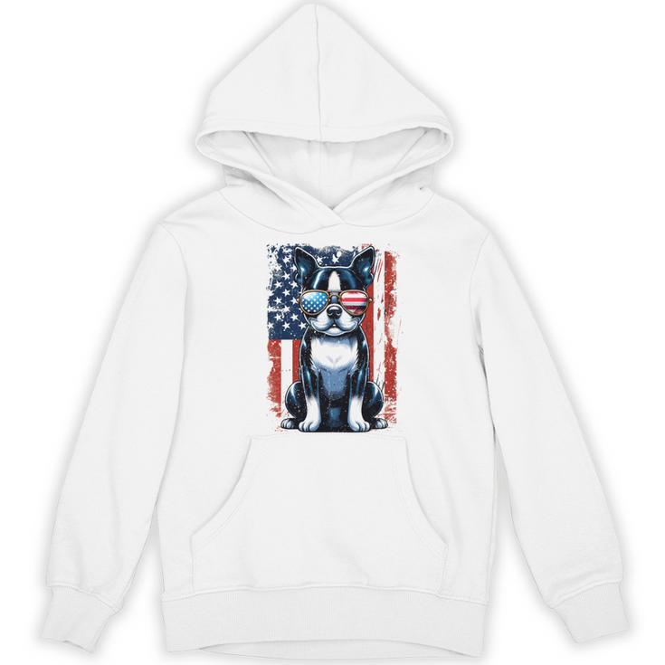 Vintage Boston Terrier Dog American US USA Flag Pets Dogs Women's Hoodie, novelty gifts, funny gifts