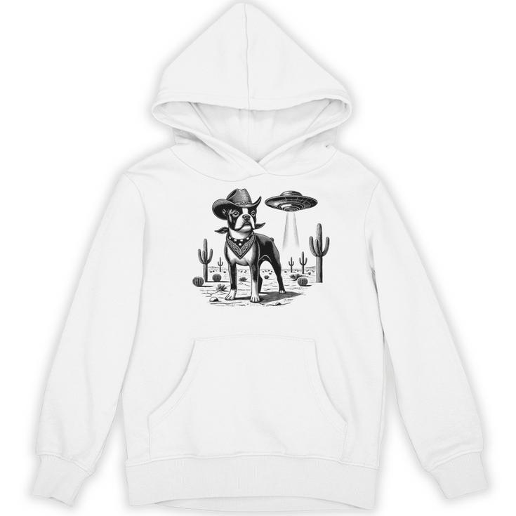Vintage Boston Terrier UFO Western Wild West Dog Mom Dad Women's Hoodie, novelty gifts, funny gifts